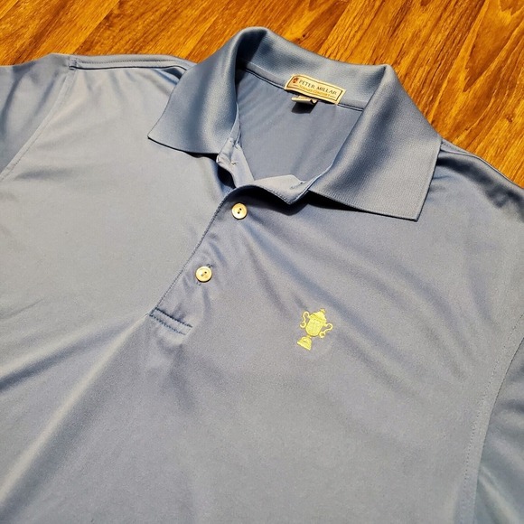 Peter Millar Polo Shirt Men Medium Summer Comfort Blue Golf Polyester‎ Stretch - Picture 1 of 8